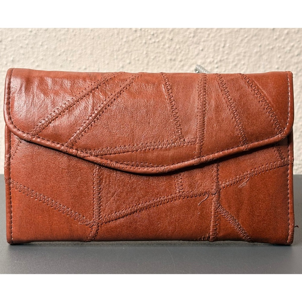 Ambassador Checkbook Wallet Womens OS Brown Like New Patchwork Leather Vintage